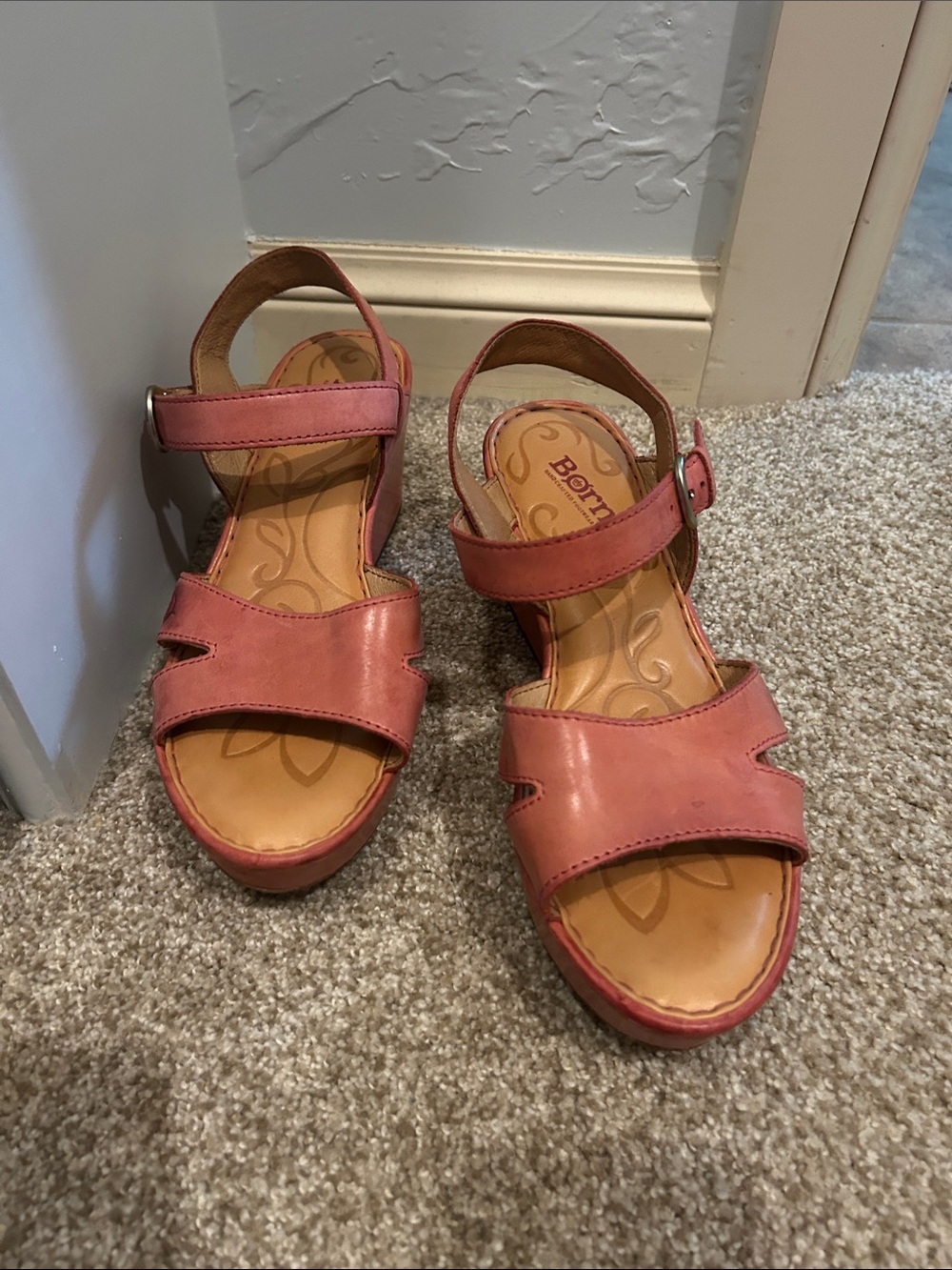 Born Pink Leather Wedge Sandals